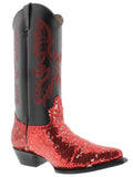 Women's Red Sequins Western Rodeo Cowboy Boots Snip Toe