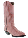 Women's Pink Crocodile Back Print Leather Cowboy Boots Snip Toe