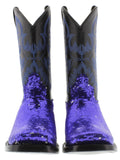 Women's Blue Sequins Western Rodeo Cowboy Boots Square Toe
