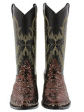 Women's Brown Sequins Western Rodeo Cowboy Boots Snip Toe