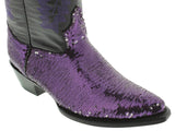 Women's Purple Sequins Western Rodeo Cowboy Boots Snip Toe