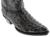 Women's Black Crocodile Back Print Leather Cowboy Boots Snip Toe