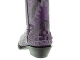 Women's Purple Crocodile Back Print Leather Cowboy Boots Snip Toe