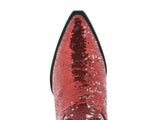 Women's Red Sequins Western Rodeo Cowboy Boots Snip Toe