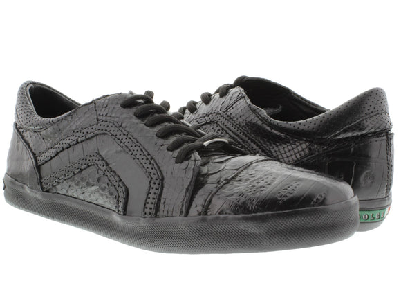Dolce Pelle - Men's Black Genuine Crocodile & Python Snake Skin Fashion Sneakers