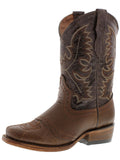 Kids Grizzly Cognac Western Cowboy Boots Leather - Square Toe