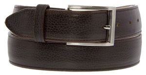 Dark Brown Western Cowboy Belt Solid Grain Leather - Silver Buckle