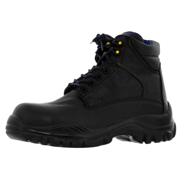 Mens ST10 Black Leather Work Boots Slip Resistant Steel Toe