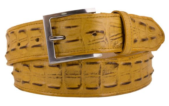 Butterscotch Western Belt Crocodile Tail Print Leather - Silver Buckle