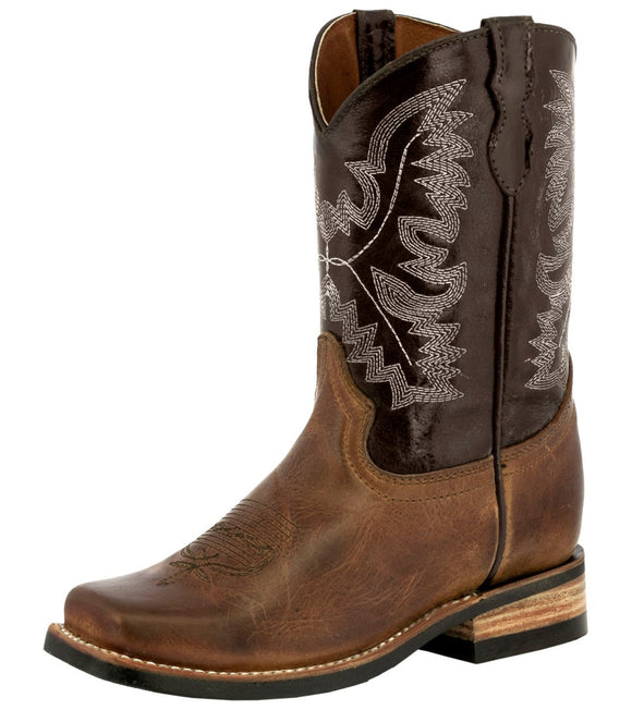 Kids Toddler Western Cowboy Boots Pull On Square Toe Brown - #197