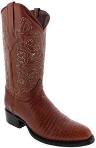 Mens Cognac Teju Lizard Print Leather Cowboy Boots Round Toe