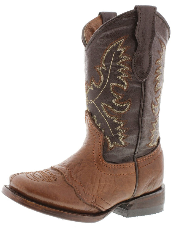 Kids Grizzly Honey Brown Western Cowboy Boots Leather - Square Toe