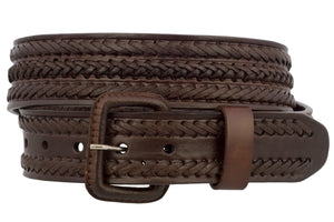 Mens Braided Cowboy Belt Removable Buckle Authentic Leather Rodeo Western Brown
