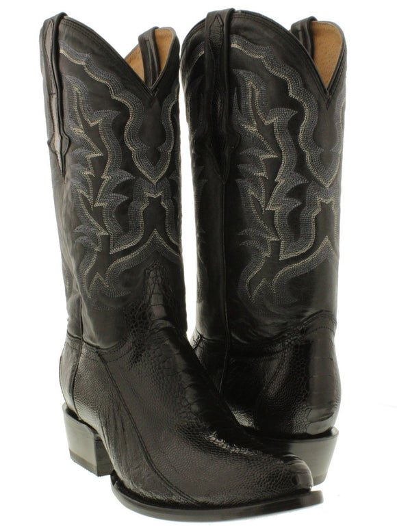 Men's Black Genuine Ostrich Foot Exotic Skin Cowboy Boots - Round Toe
