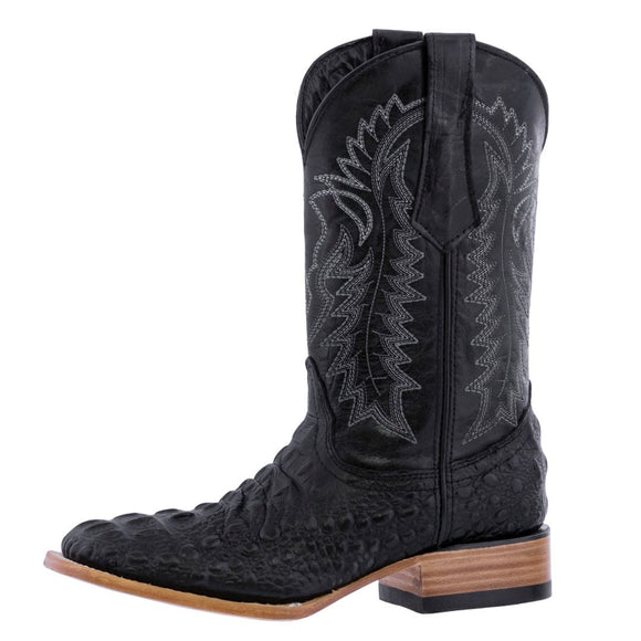 Mens Black Alligator Hornback Print Leather Cowboy Boots Square Toe