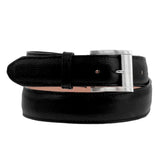Black Western Cowboy Belt Solid Grain Leather - Silver Buckle