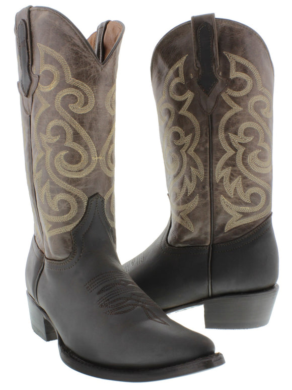 Mens Western Cowboy Boots Brown Classic Solid Leather Rodeo J Toe
