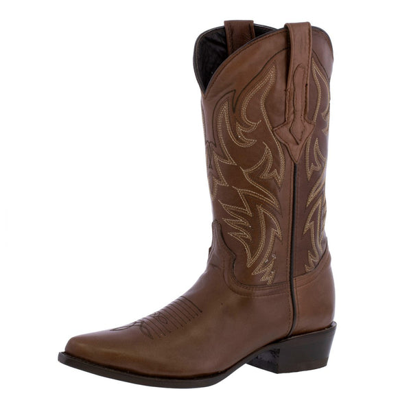 Mens Brown Cowboy Boots Western Wear Smooth Leather Snip Toe