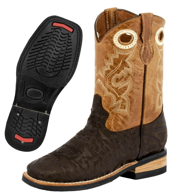 Kids Toddler Western Cowboy Boots Pull On Square Toe Brown - #138