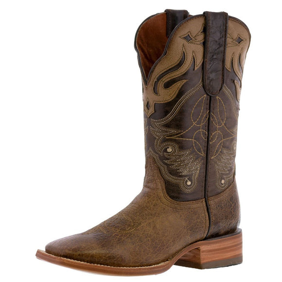 Mens Cheyenne Rustic Brown Two Tone Leather Cowboy Boots - Square Toe