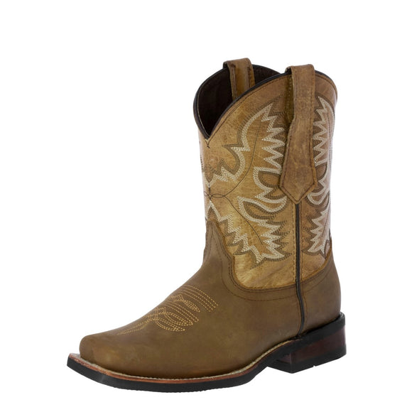 Mens Sand Western Leather Cowboy Boots - Square Toe