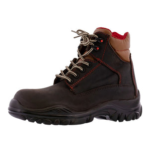 Mens ST10 Dark Brown Leather Work Boots Slip Resistant Steel Toe