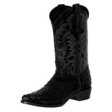 Mens Black Ostrich Quill Print Leather Cowboy Boots J Toe