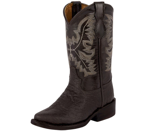 Kids Brown Western Boots Buffalo Print Leather - J Toe