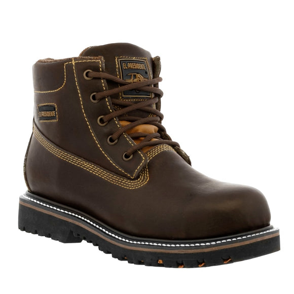 Mens Brown Work Boots Leather Slip Resistant Lace Up Steel Toe - #S600TR
