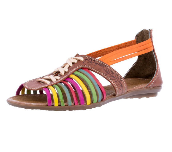 Womens Authentic Huaraches Real Leather Sandals Zipper Rainbow - #222