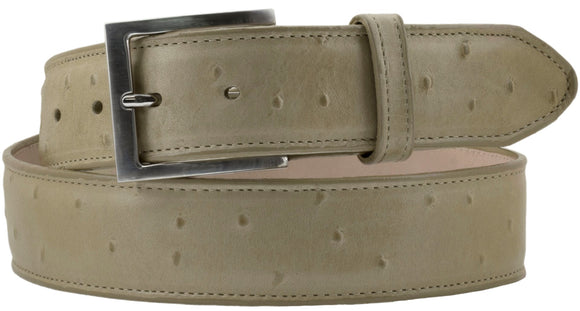 Sand Western Cowboy Belt Ostrich Quill Print Leather - Silver Buckle