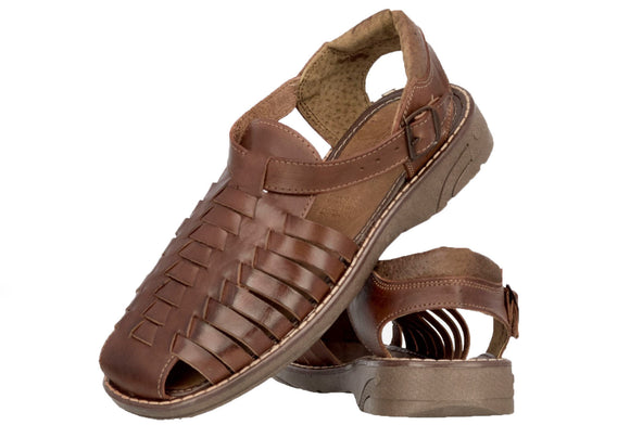Men's Brown Genuine Ankle Strap Closed Toe Leather Mexican Huaraches Sandals 450