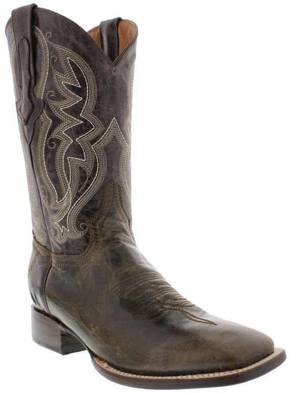 Mens Western Wear Cowboy Boots Brown Distressed Leather Rodeo Square Toe