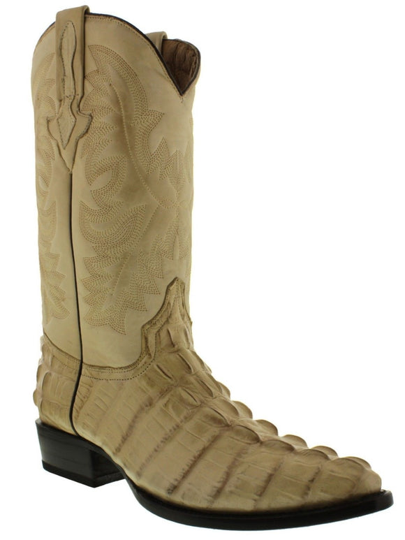 Mens Crocodile J Toe Western Boots Embossed Tail Cut Sand