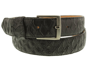 Black Western Cowboy Belt Anteater Print Leather - Silver Buckle