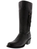 Womens Italia Black Leather Cowboy Boots Equestrian - Round Toe