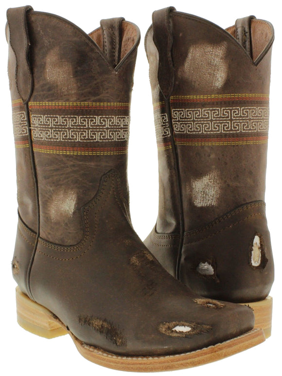 Kids Toddler Childrens Brown Cowboy Boots Work Biker Rodeo Western Square Toe