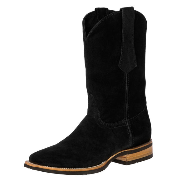 Mens Black Western Cowboy Boots Nubuck Leather - Square Toe