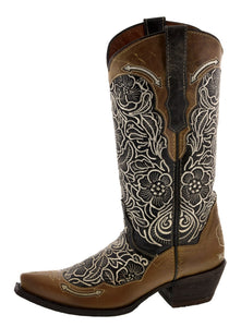 Womens Samantha Brown Cowgirl Boots Floral Embroidered - Snip Toe