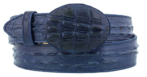 Blue Western Belt Crocodile Tail Print Leather - Rodeo Buckle