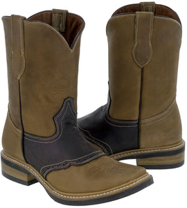Mens Sand & Brown Cowboy Boots Leather Western Square Toe