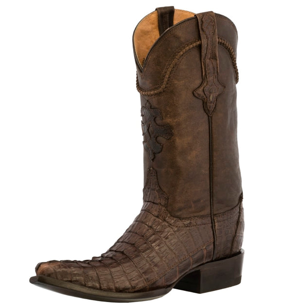 Mens Brown Crocodile Tail Skin Cowboy Boots - 3X Toe