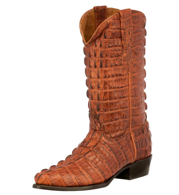 Mens Cognac Full Crocodile Tail Print Cowboy Boots - J Toe