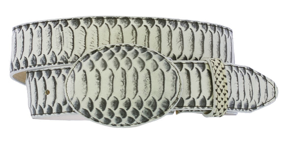 Natural Western Cowboy Belt Snake Print Leather - Rodeo Buckle