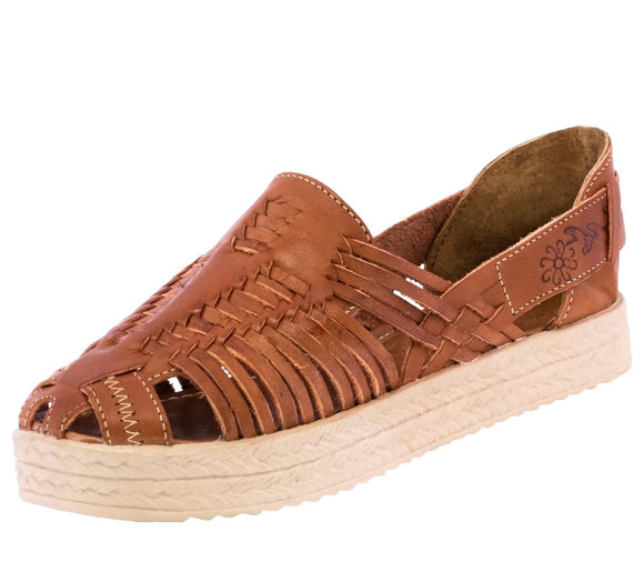 Womens Authentic Huaraches Real Leather Platform Sandals Cognac - #104