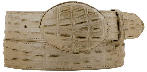 Sand Western Belt Crocodile Tail Print Leather - Rodeo Buckle