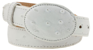 Kids White Cowboy Belt Ostrich Print Leather - Removable Buckle