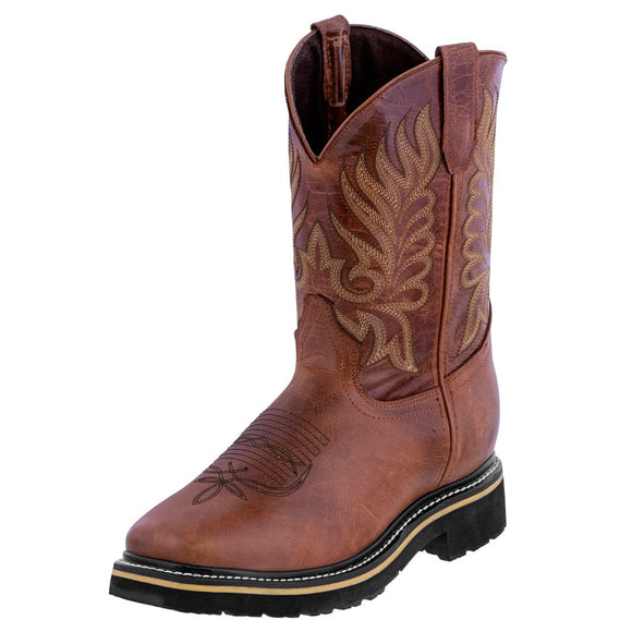 Mens 750 Cognac Leather Work Boots Slip Resistant Soft Toe