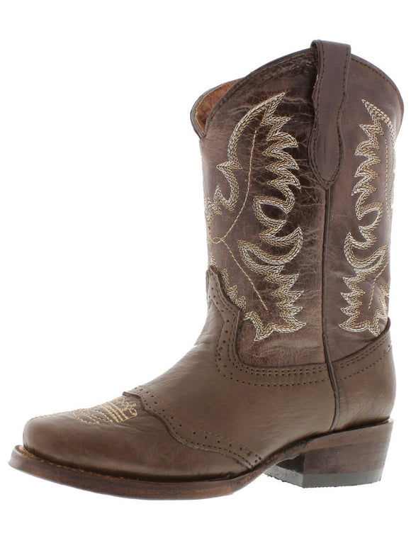 Kids Grizzly Soft Brown Western Cowboy Boots Leather - Square Toe