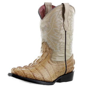 Kids Sand Alligator Tail Print Leather Cowboy Boots J Toe